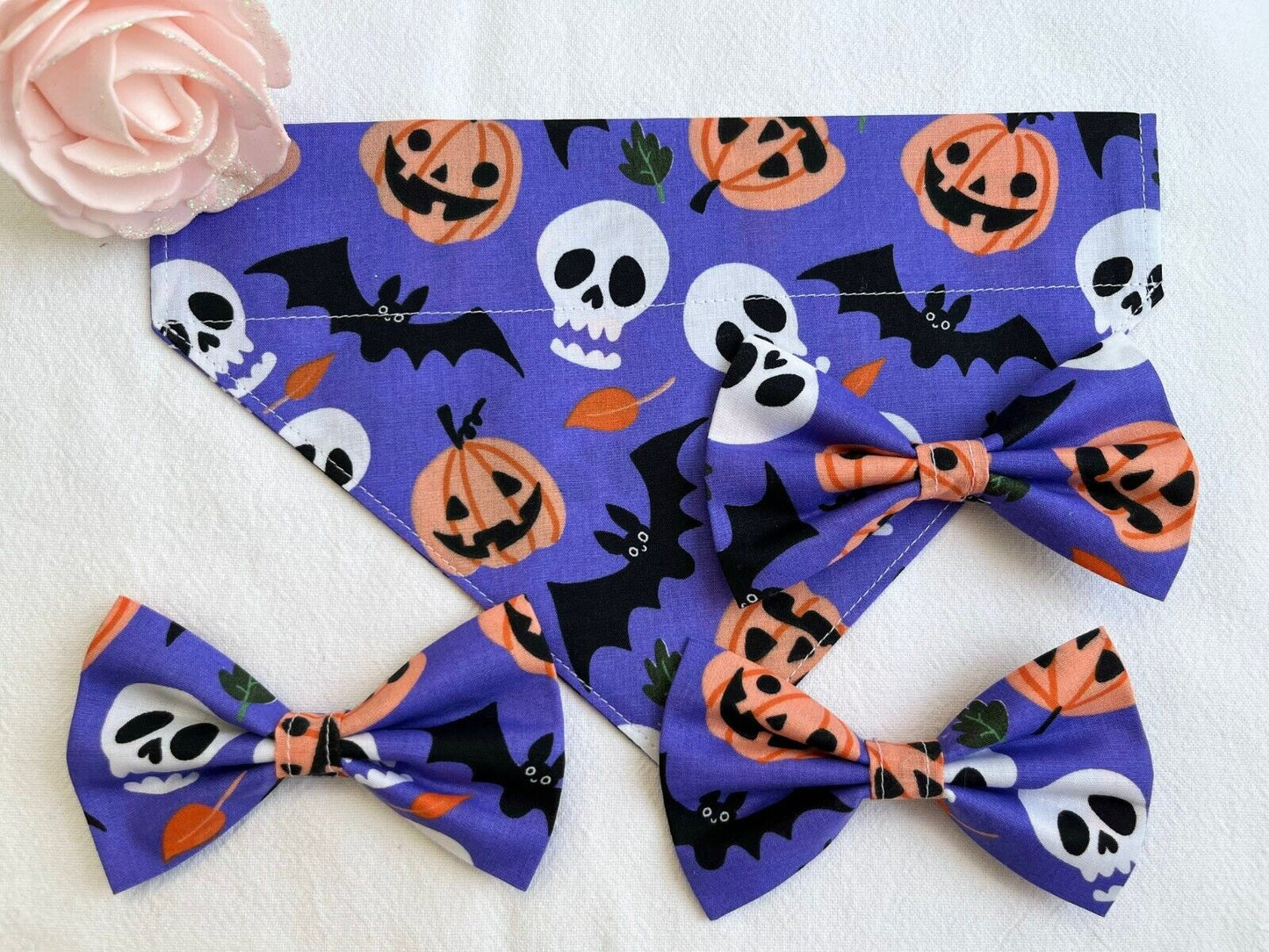 Halloween Dog Collar Accessories Bow & Bandana Handmade in UK. Multi Sizes