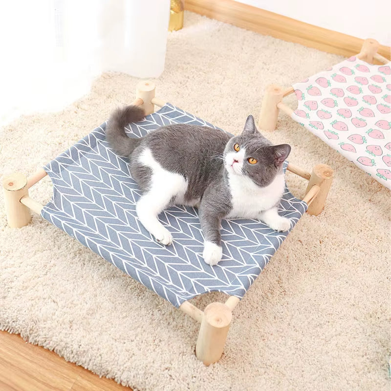 Cat Bed Elevated Bed Canvas House Cat Solid Wood Hammock Pet Camping Bed Cat House Portable Removable Washable Pet Supplies