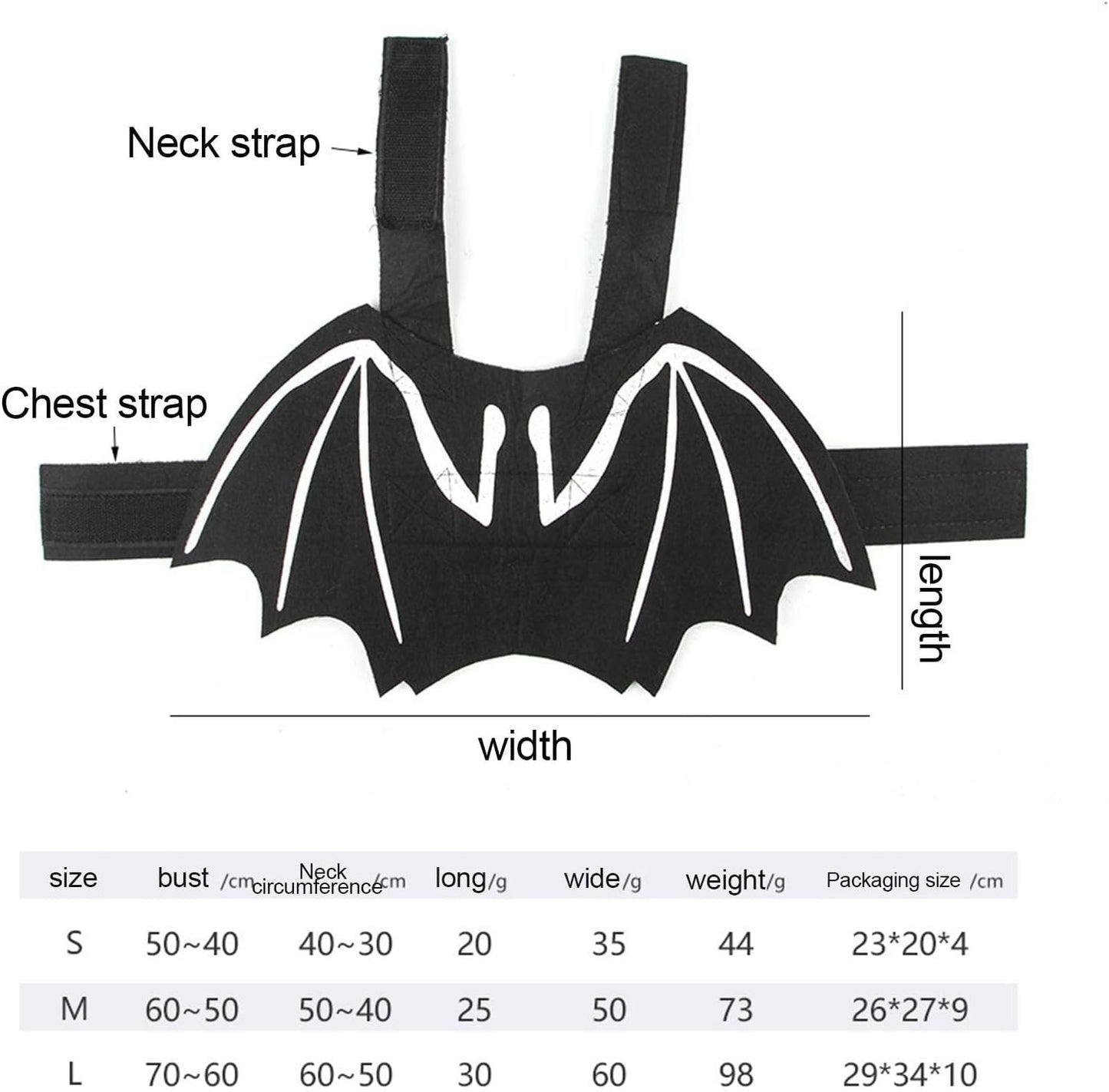 Bat Wings Dog Costume, Glow in the Dark Pet Cosplay Outfit, Halloween or Party