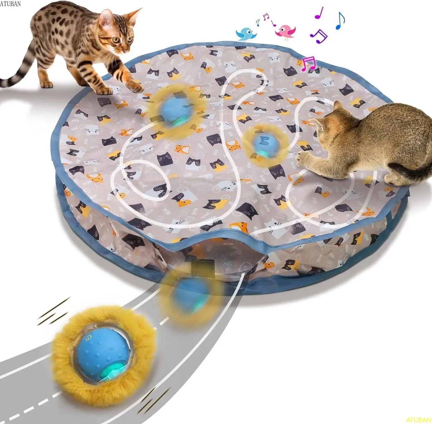 Electric Cat Toys,Hide and Seek Kitten Toy,Chirping&Motion Activated Interactive Cat Toy,Cats Hiding Cover Exercise Toy
