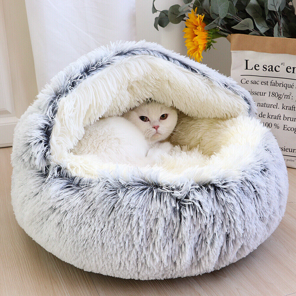 Pet Dog Cat Bed round Plush Kitten Warm Sleeping Nest Bed Cat Igloo Cave House