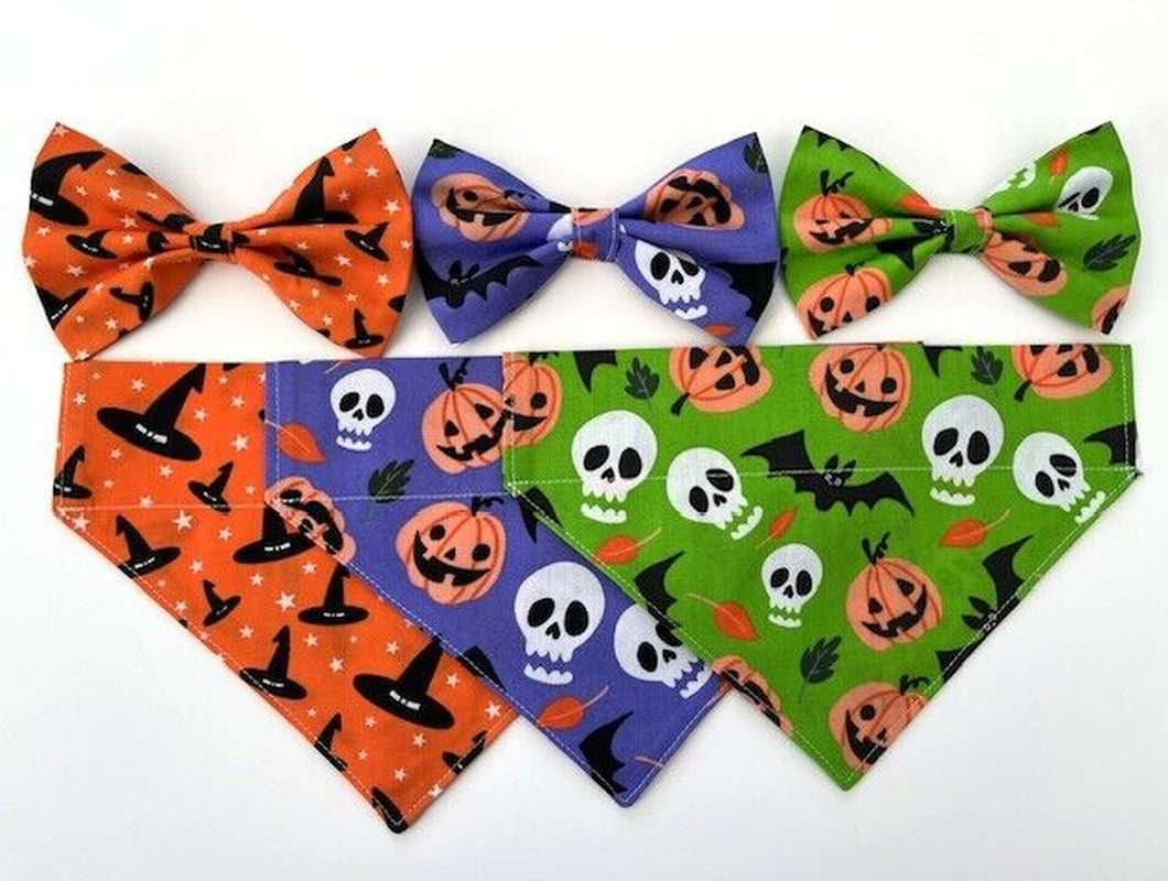 Halloween Dog Collar Accessories Bow & Bandana Handmade in UK. Multi Sizes
