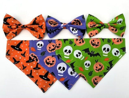 Halloween Dog Collar Accessories Bow & Bandana Handmade in UK. Multi Sizes