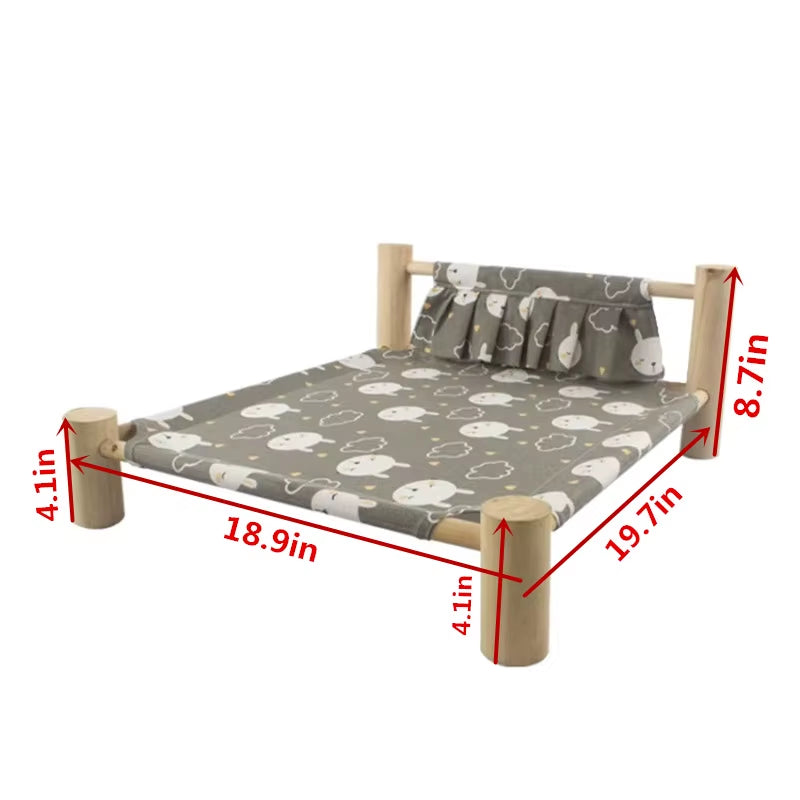 Cat Bed Elevated Bed Canvas House Cat Solid Wood Hammock Pet Camping Bed Cat House Portable Removable Washable Pet Supplies