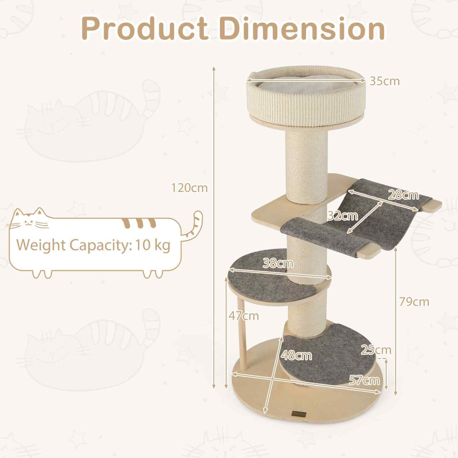 COSTWAY Indoor Cat Tree 120 CM Multi-Layer Cat Tower with Hammock SVE10172GRPV