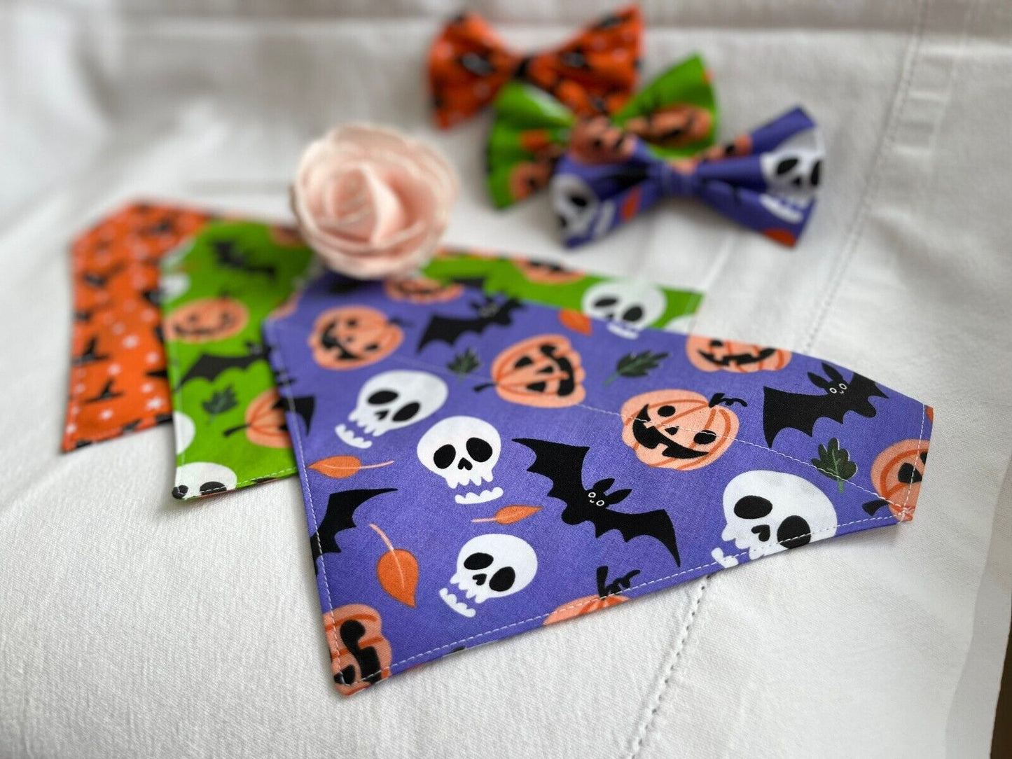 Halloween Dog Collar Accessories Bow & Bandana Handmade in UK. Multi Sizes