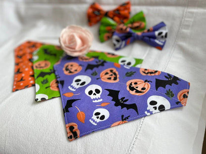 Halloween Dog Collar Accessories Bow & Bandana Handmade in UK. Multi Sizes