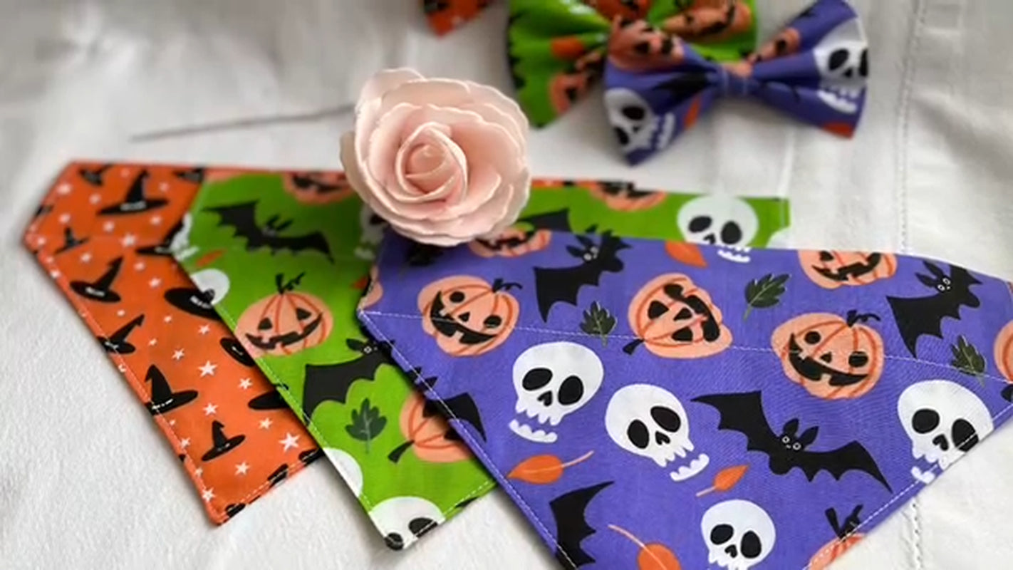 Halloween Dog Collar Accessories Bow & Bandana Handmade in UK. Multi Sizes