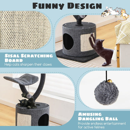 3-Tier Cat Tower for Indoor Cats with Sisal Covered Scratching Board