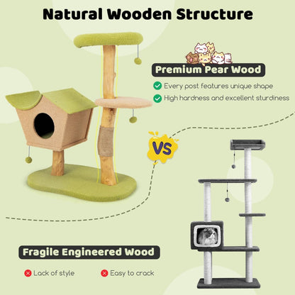 Cute Cat Activity Center with Padded Top Perch and Dangling Bell Balls for Indoor Cats