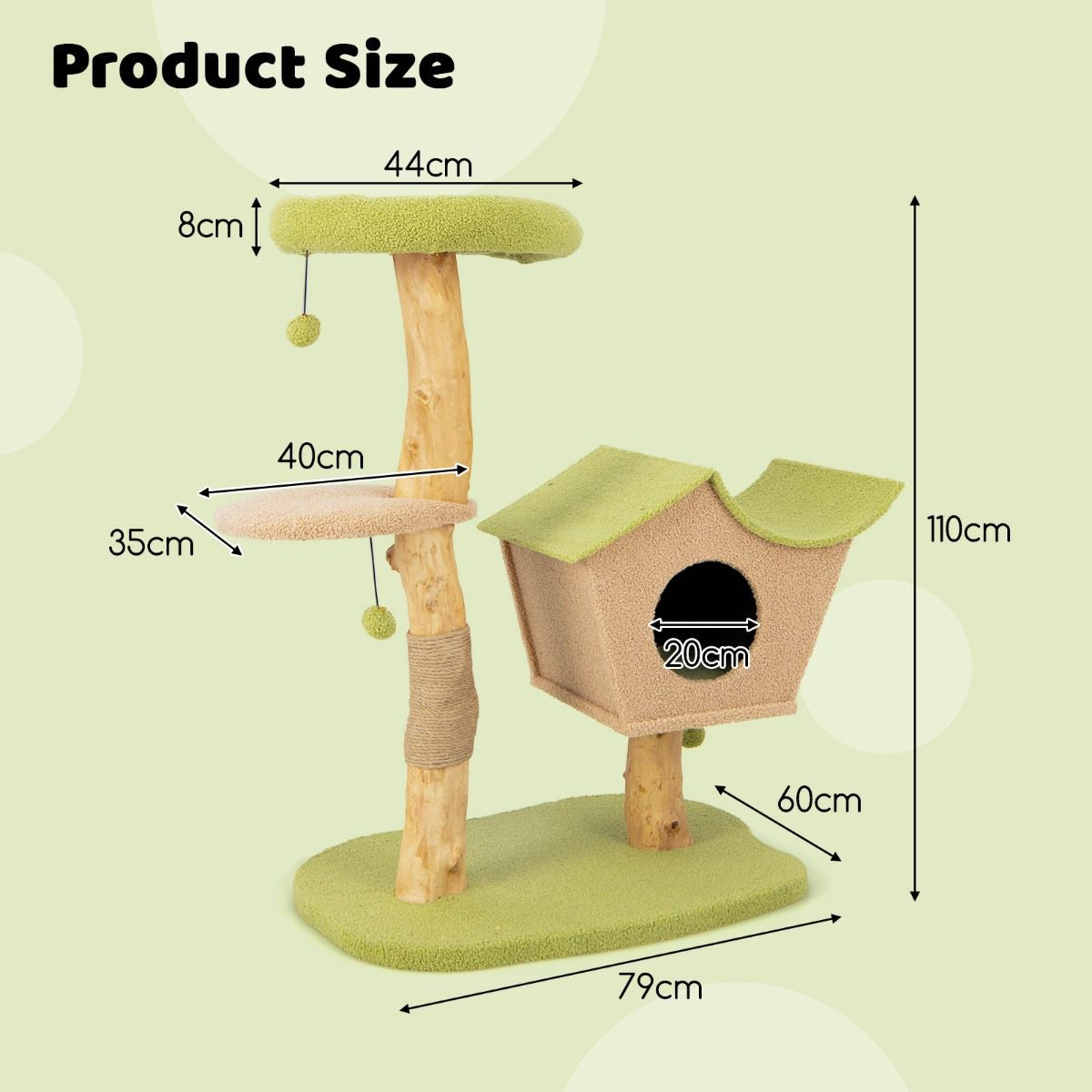 Cute Cat Activity Center with Padded Top Perch and Dangling Bell Balls for Indoor Cats