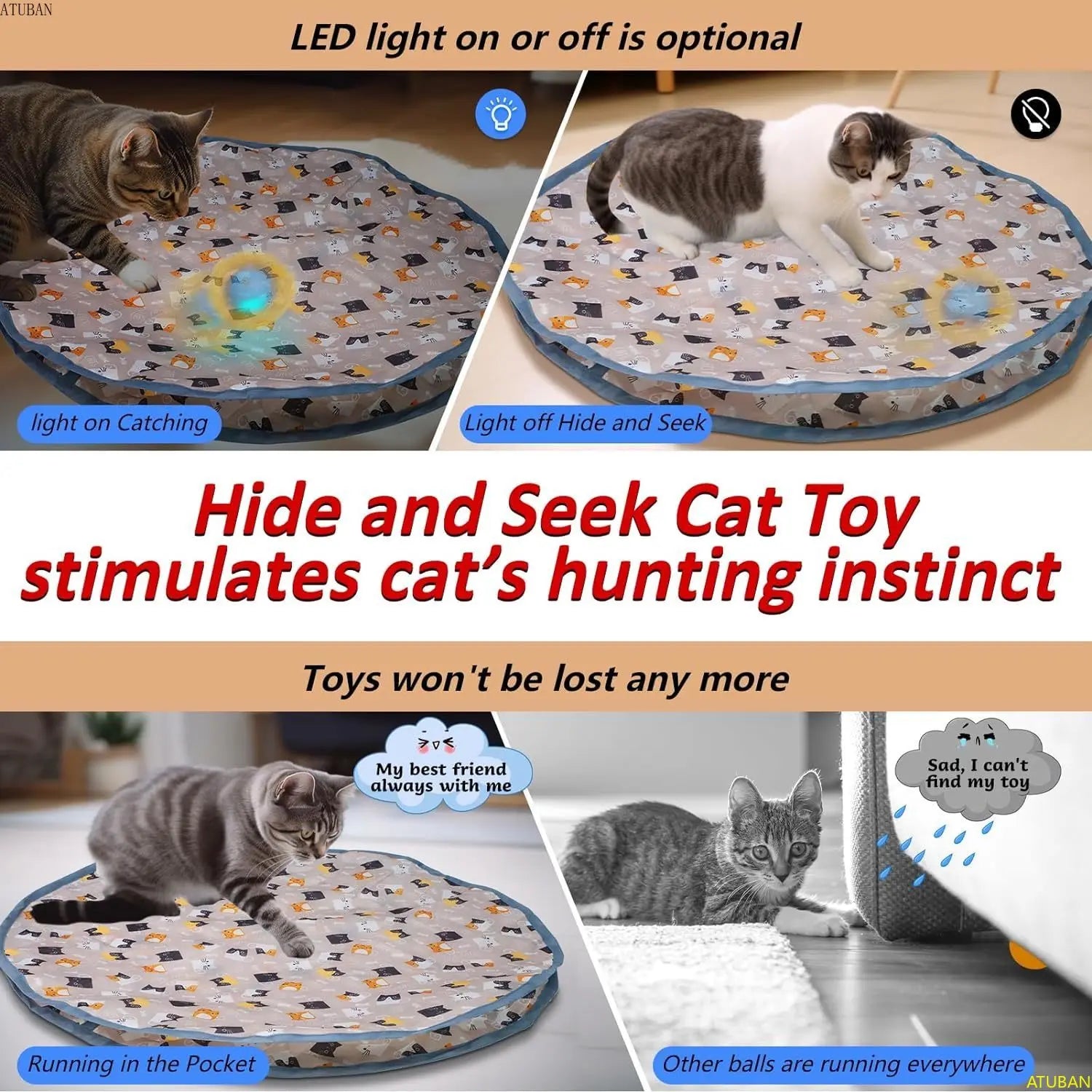 Electric Cat Toys,Hide and Seek Kitten Toy,Chirping&Motion Activated Interactive Cat Toy,Cats Hiding Cover Exercise Toy