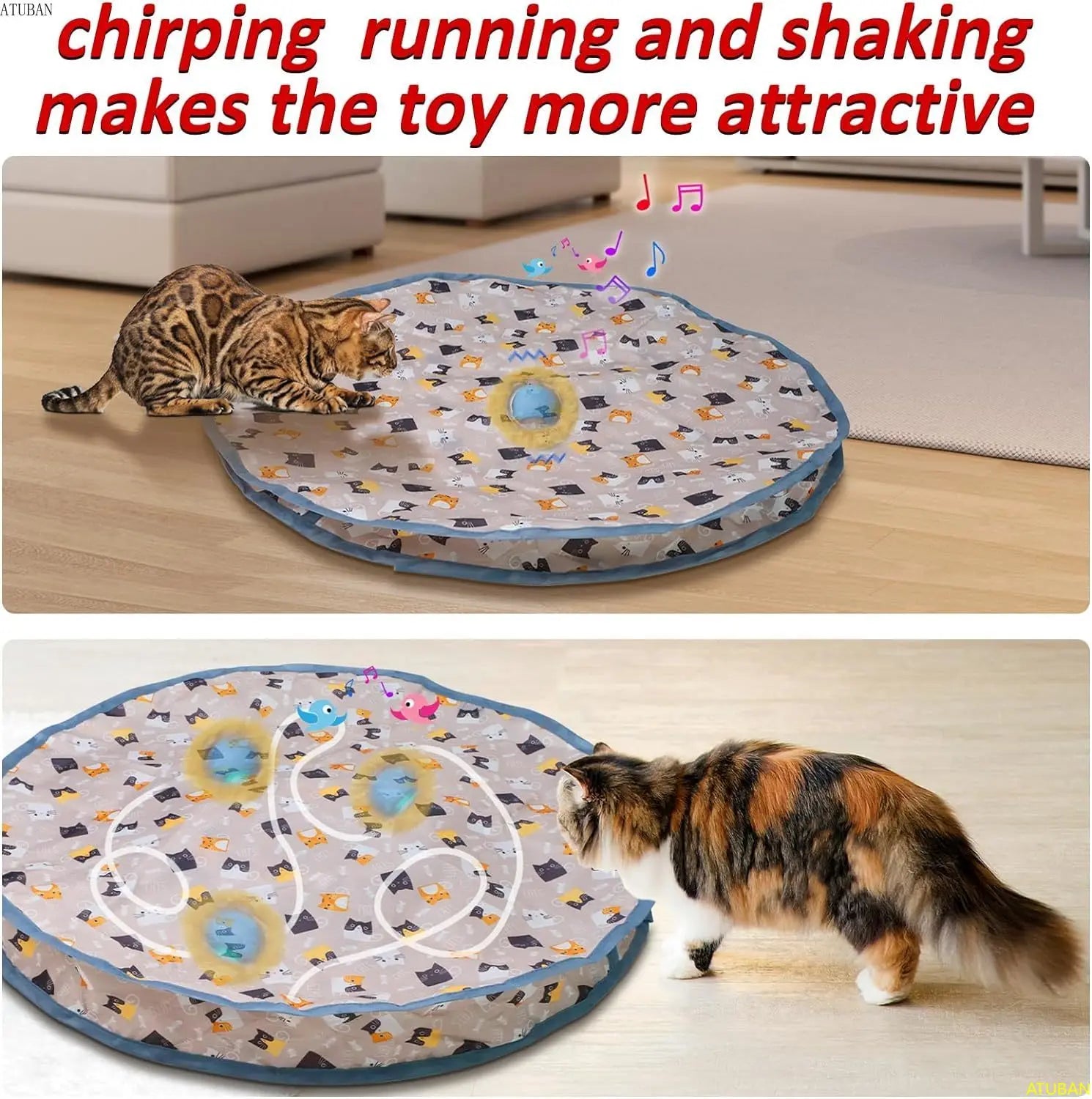 Electric Cat Toys,Hide and Seek Kitten Toy,Chirping&Motion Activated Interactive Cat Toy,Cats Hiding Cover Exercise Toy