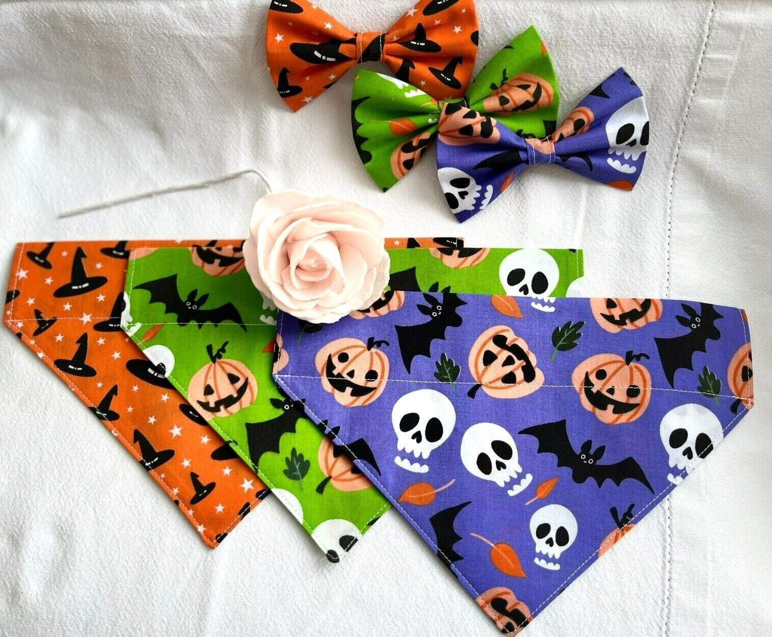 Halloween Dog Collar Accessories Bow & Bandana Handmade in UK. Multi Sizes
