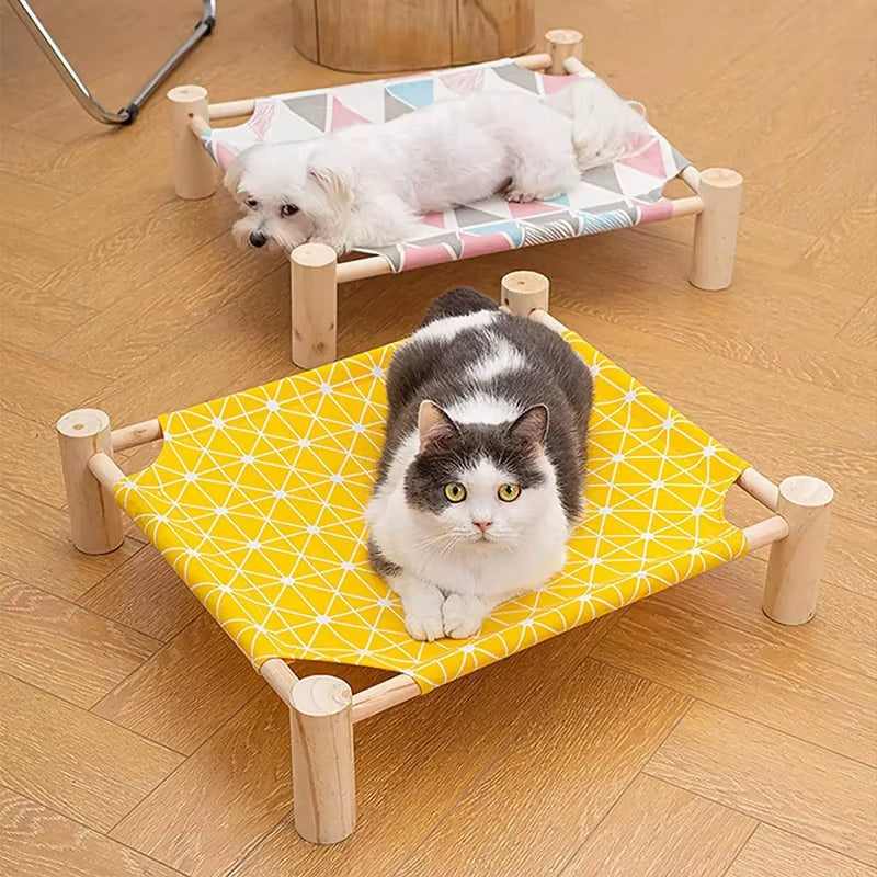 Cat Bed Elevated Bed Canvas House Cat Solid Wood Hammock Pet Camping Bed Cat House Portable Removable Washable Pet Supplies