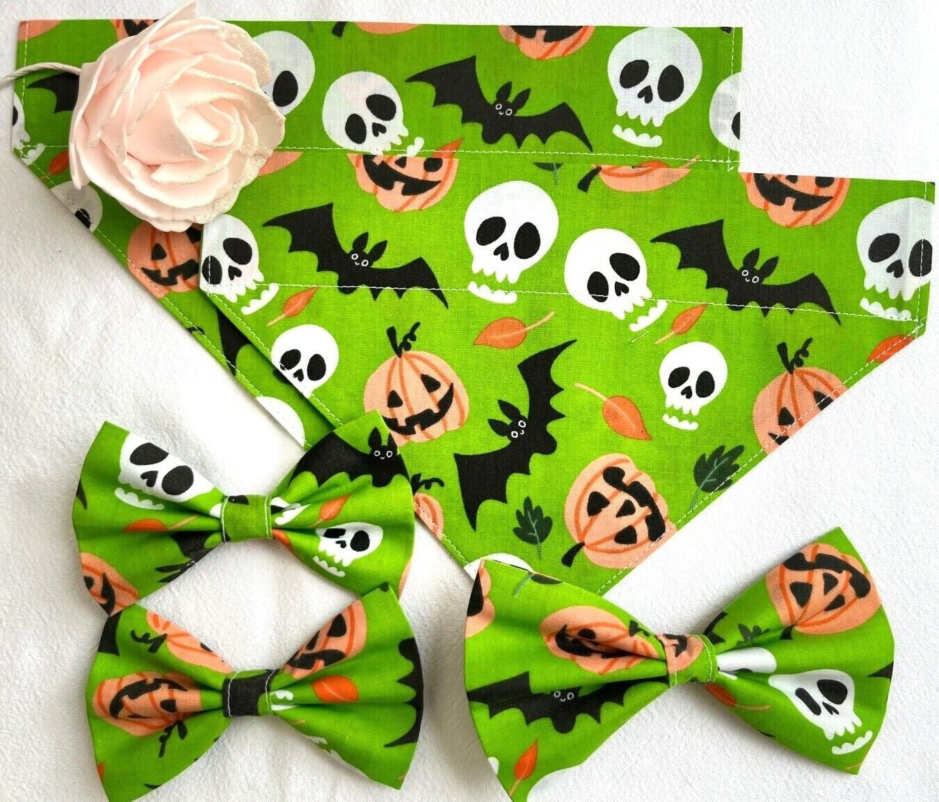 Halloween Dog Collar Accessories Bow & Bandana Handmade in UK. Multi Sizes