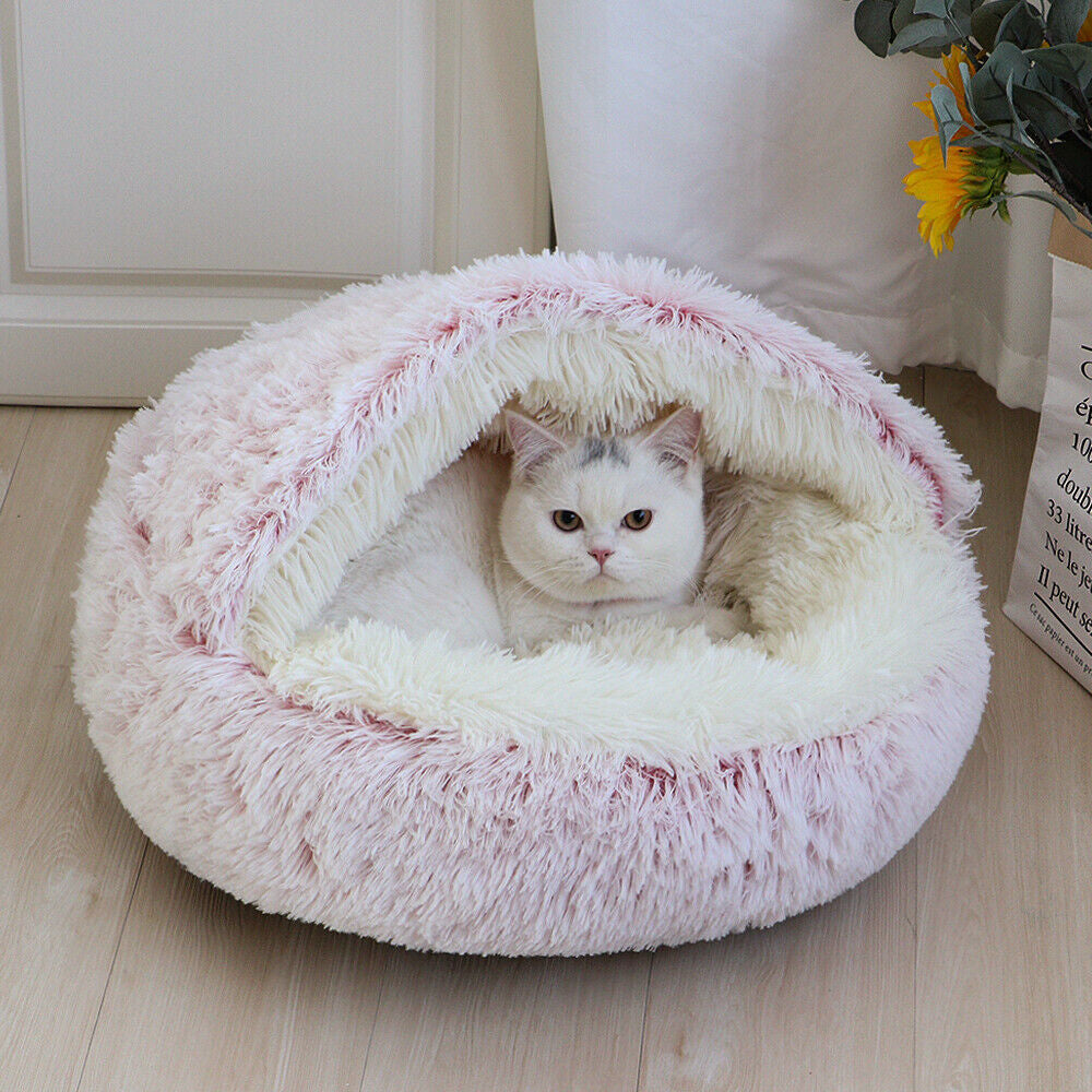 Pet Dog Cat Bed round Plush Kitten Warm Sleeping Nest Bed Cat Igloo Cave House