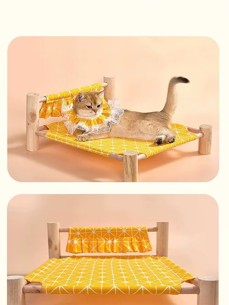 Cat Bed Elevated Bed Canvas House Cat Solid Wood Hammock Pet Camping Bed Cat House Portable Removable Washable Pet Supplies