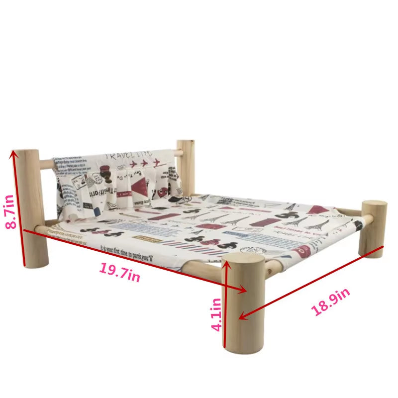 Cat Bed Elevated Bed Canvas House Cat Solid Wood Hammock Pet Camping Bed Cat House Portable Removable Washable Pet Supplies