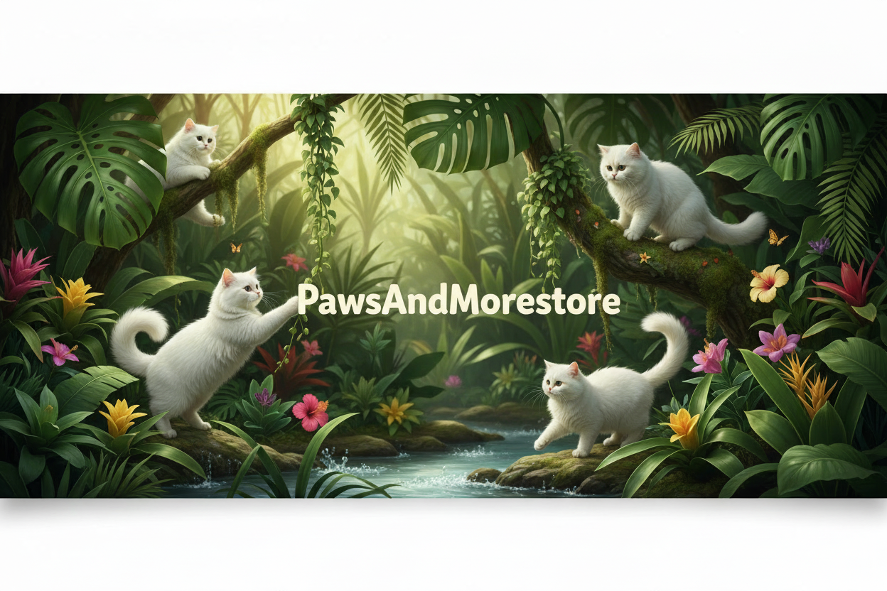 PawsAndMorestore jungle banner with white cats